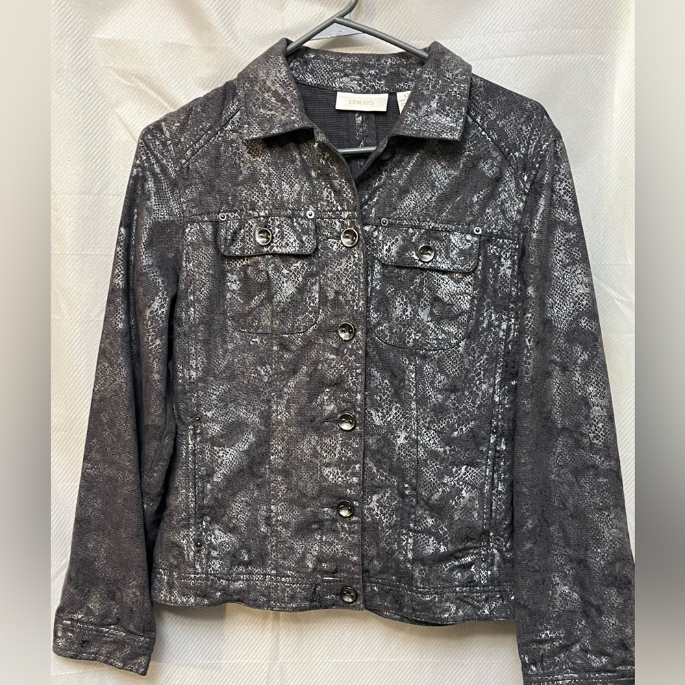 Chico's faux snake print Charcoal and Light Gray  winter Fall Jacket.        X7